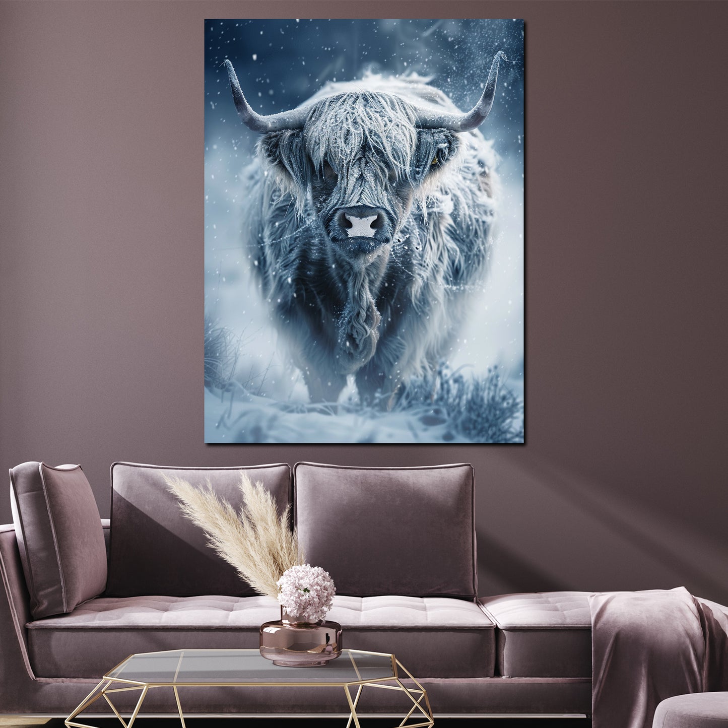 Quadro vacca nella neve natura forza selvaggia moderno