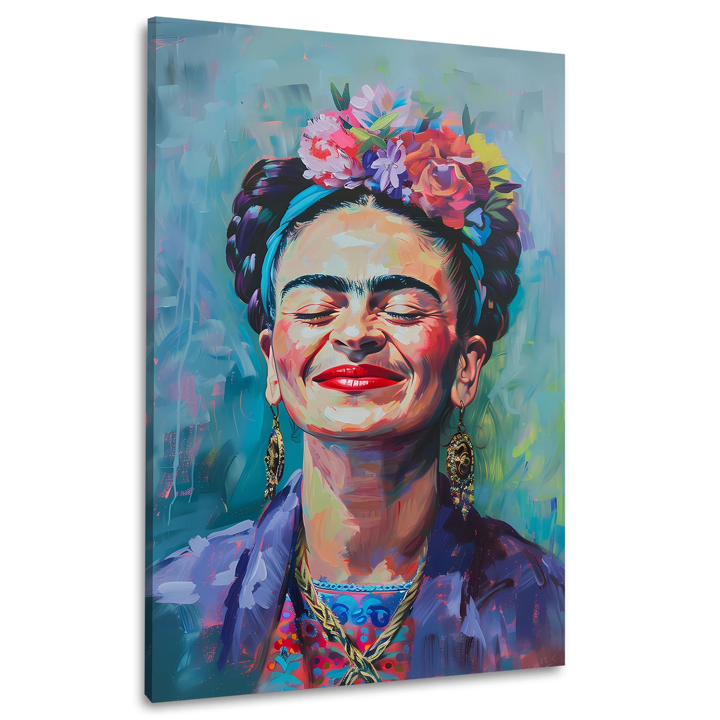 Ritratto Frida sorridente con fiori quadro