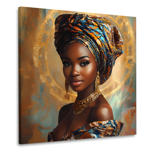 Ritratto donna africana elegante con gioielli dorati quadro