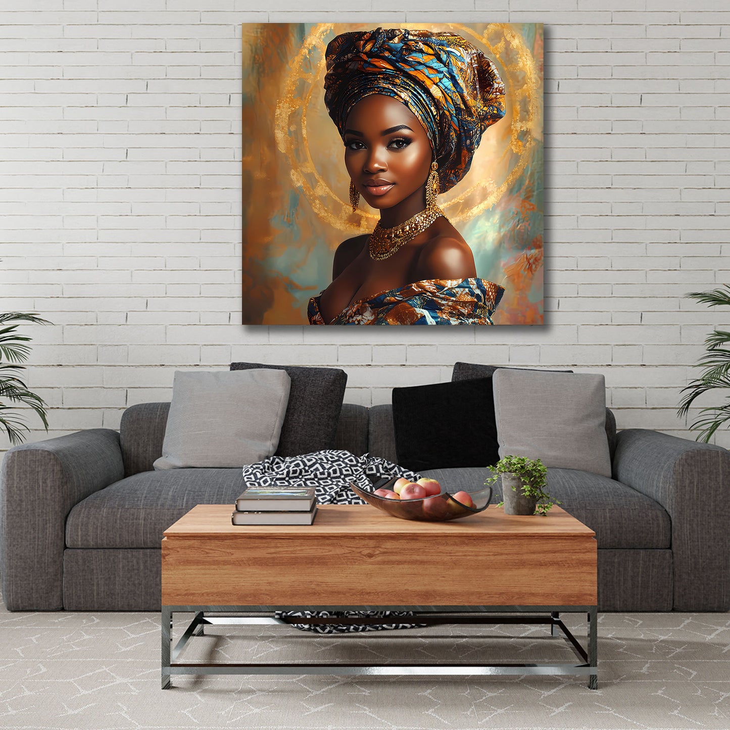 Ritratto donna africana elegante con gioielli dorati quadro