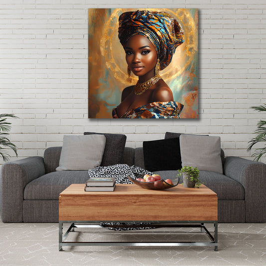 Ritratto donna africana elegante con gioielli dorati quadro