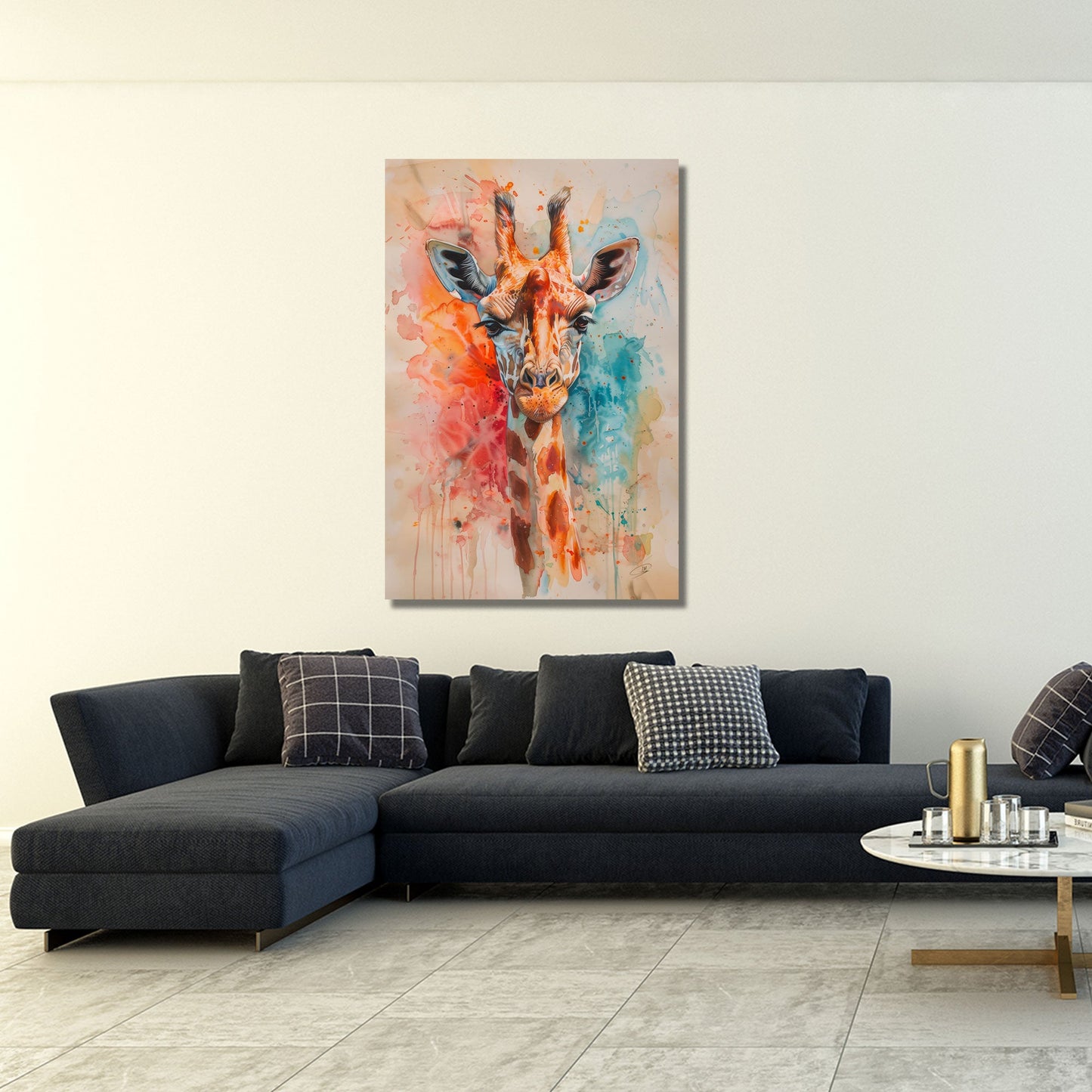 Acquerello giraffa colorato con colori brillanti quadro