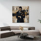 Agente 007 in abito elegante su sfondo astratto Pop Art quadro