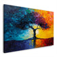Albero con chioma di foglie in blu e rosso quadro