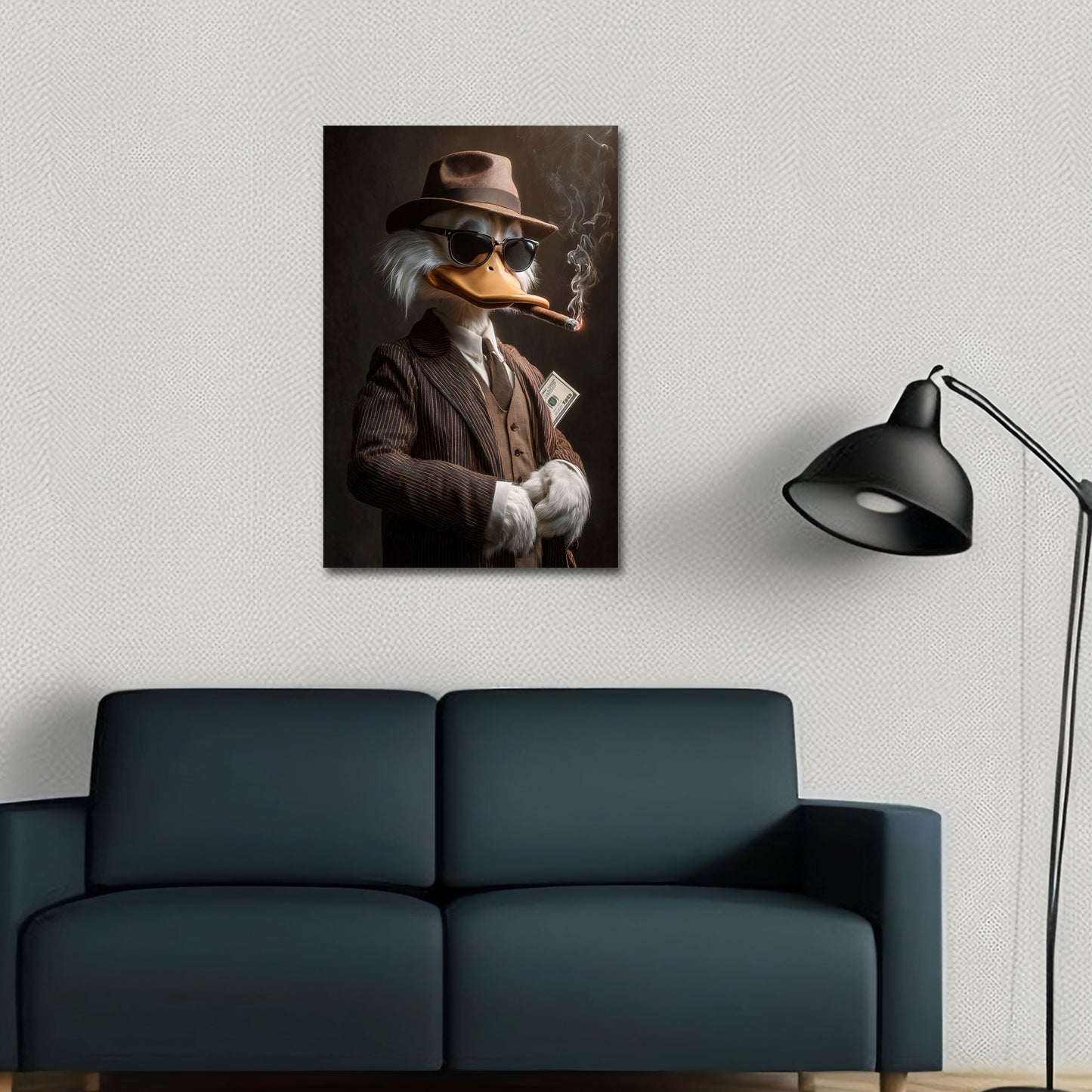 Anatra in giacca e cravatta con il sigaro motivazione quadro