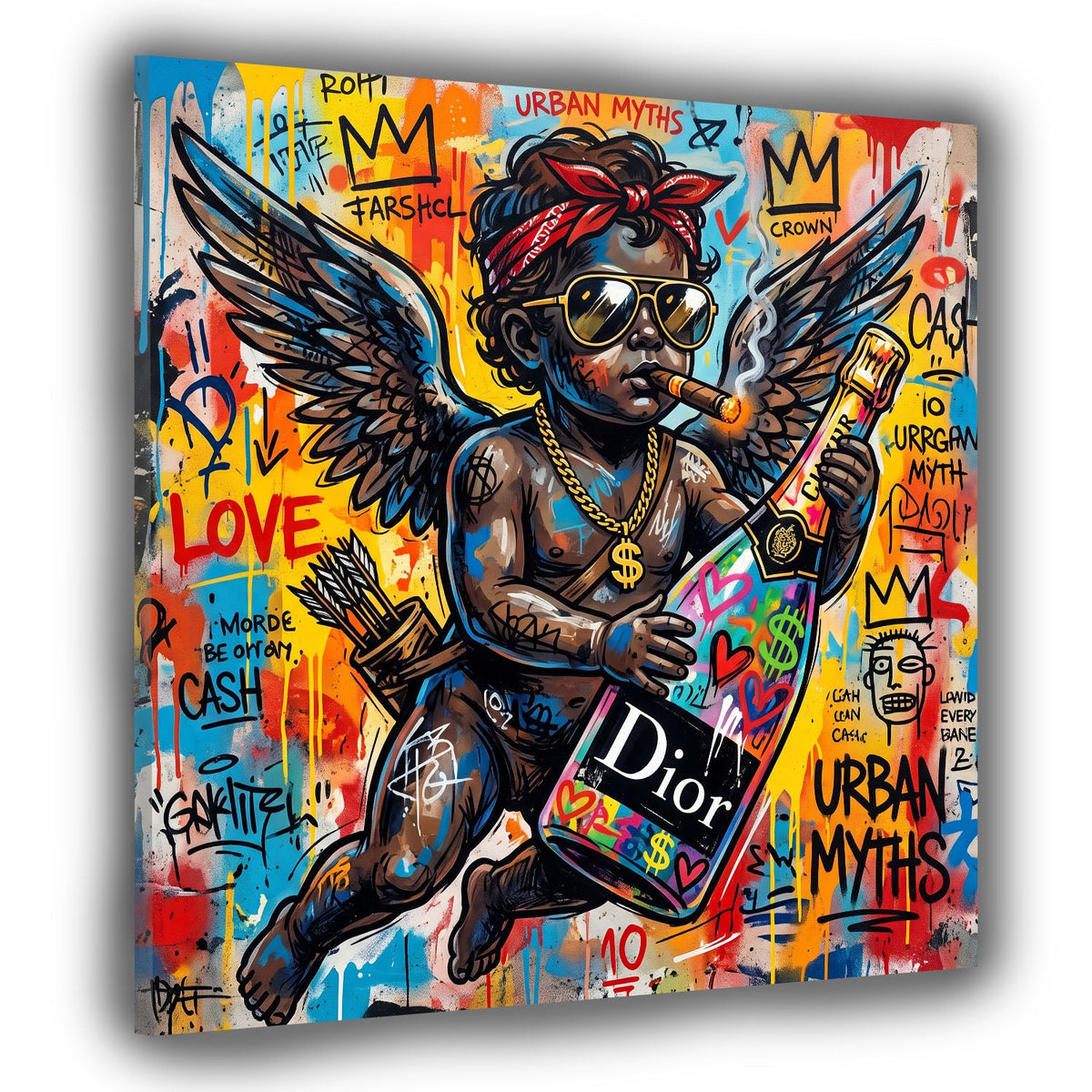 Angelo con occhiali da sole e bottiglia Love Pop Art quadro