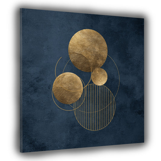 Arte geometrica astratta cerchi oro e blu quadro