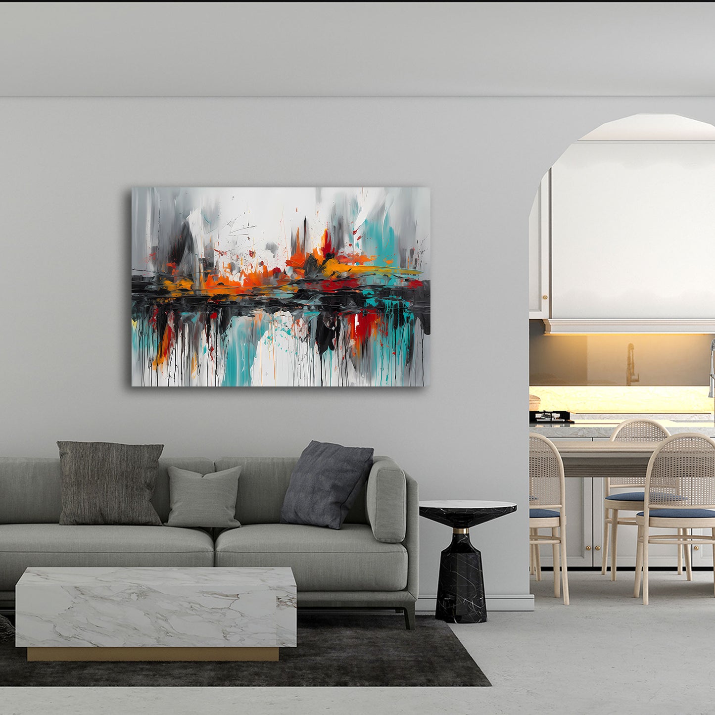 Astratta colori arancione turchese nero quadro