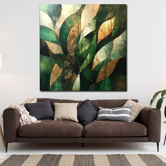 Astratto foglie verdi dorate quadro