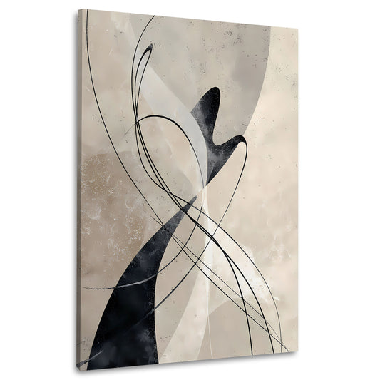 Astratta linee fluide contrasto nero beige quadro