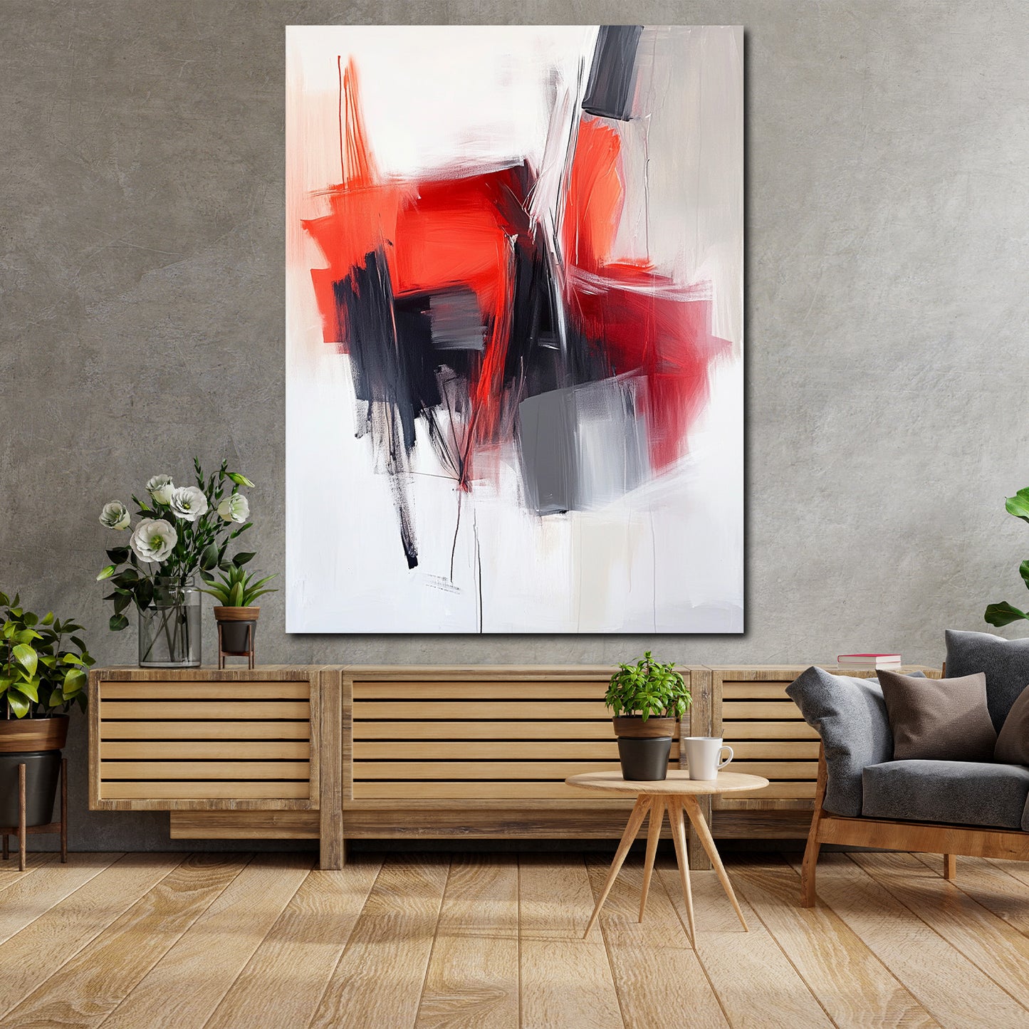 Astratto rosso nero forme moderne sfondo chiaro quadro