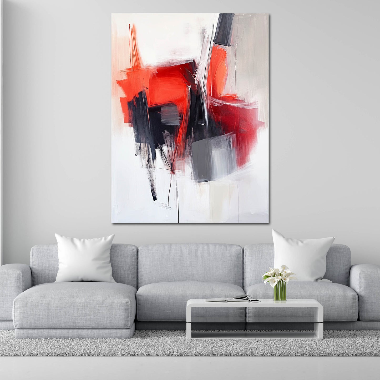 Astratto rosso nero forme moderne sfondo chiaro quadro