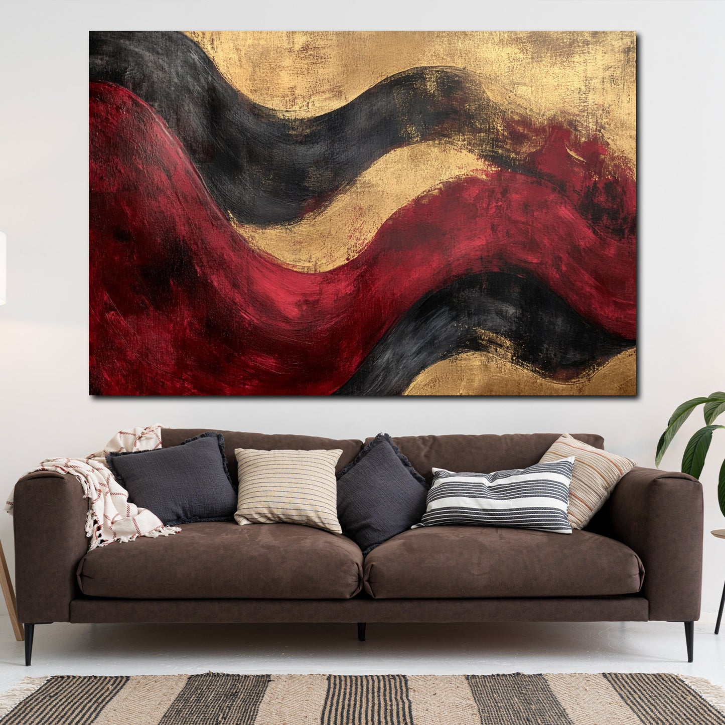 Astratto onde rosse nere su sfondo oro quadro