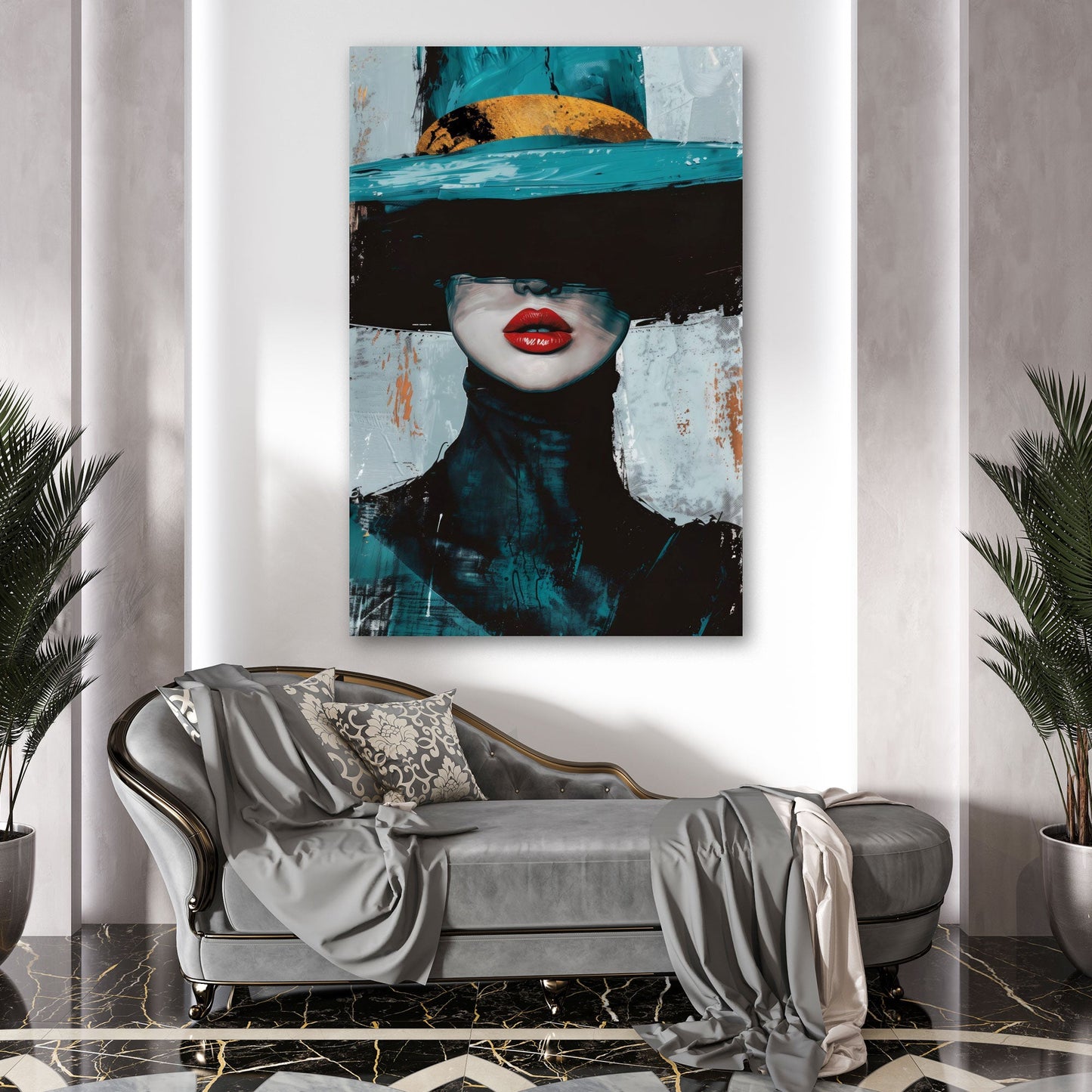 Astratto ritratto donna con volto e labbra rosse quadro