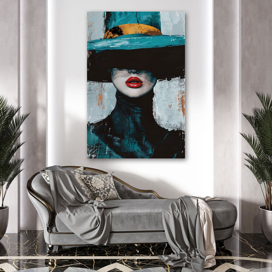 Astratto ritratto donna con volto e labbra rosse quadro