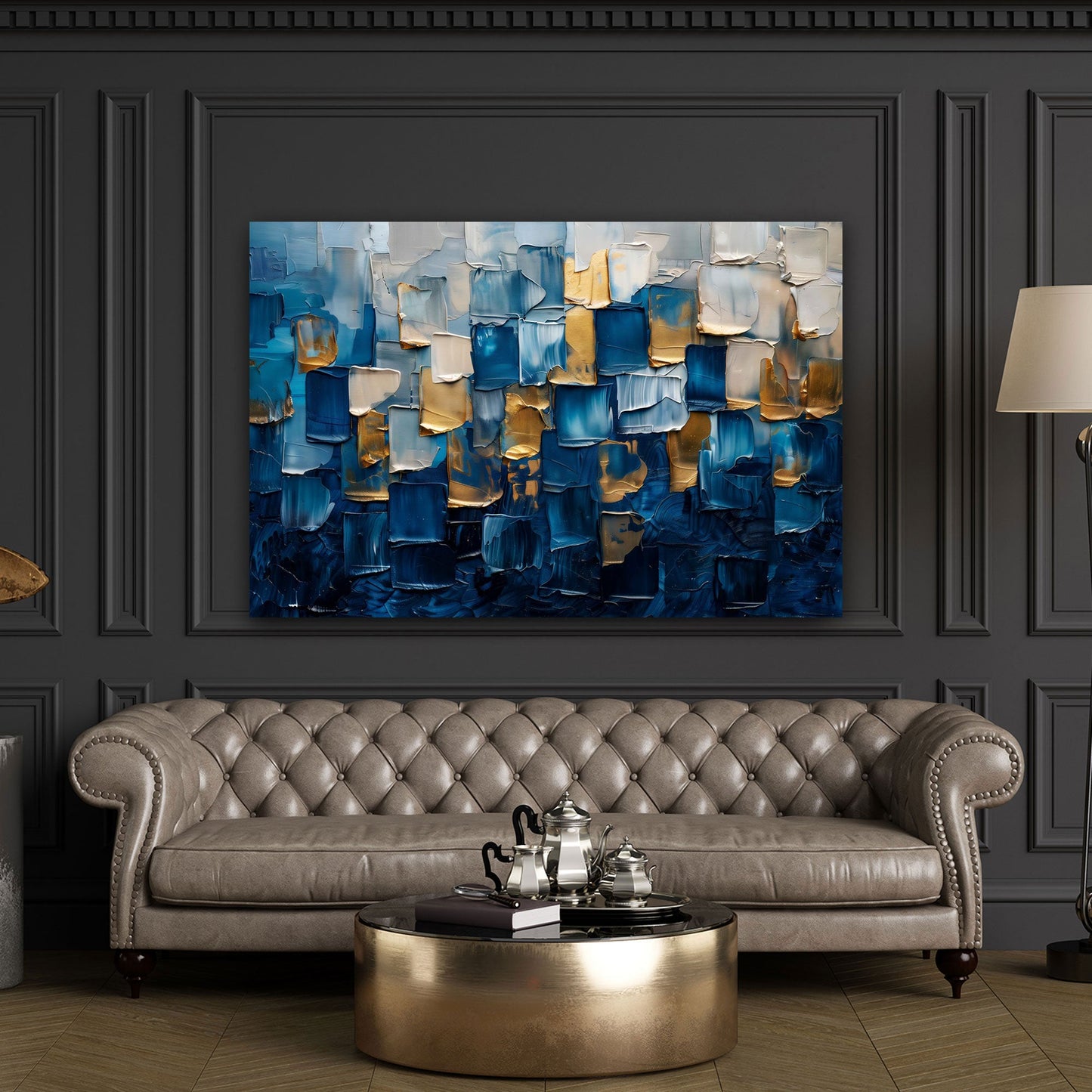Astrazione oro dipinto moderno dai colori vivaci quadro