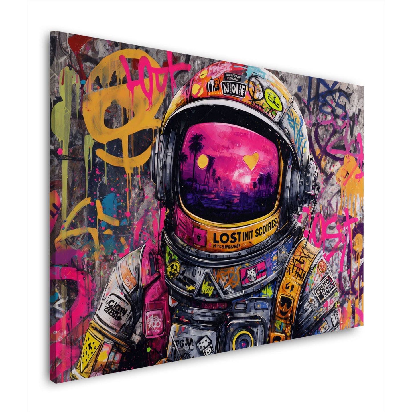 Astronauta pop art street art colori neon spazio moderna quadro