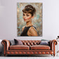 Audrey ritratto vintage con perle orecchini retro quadro