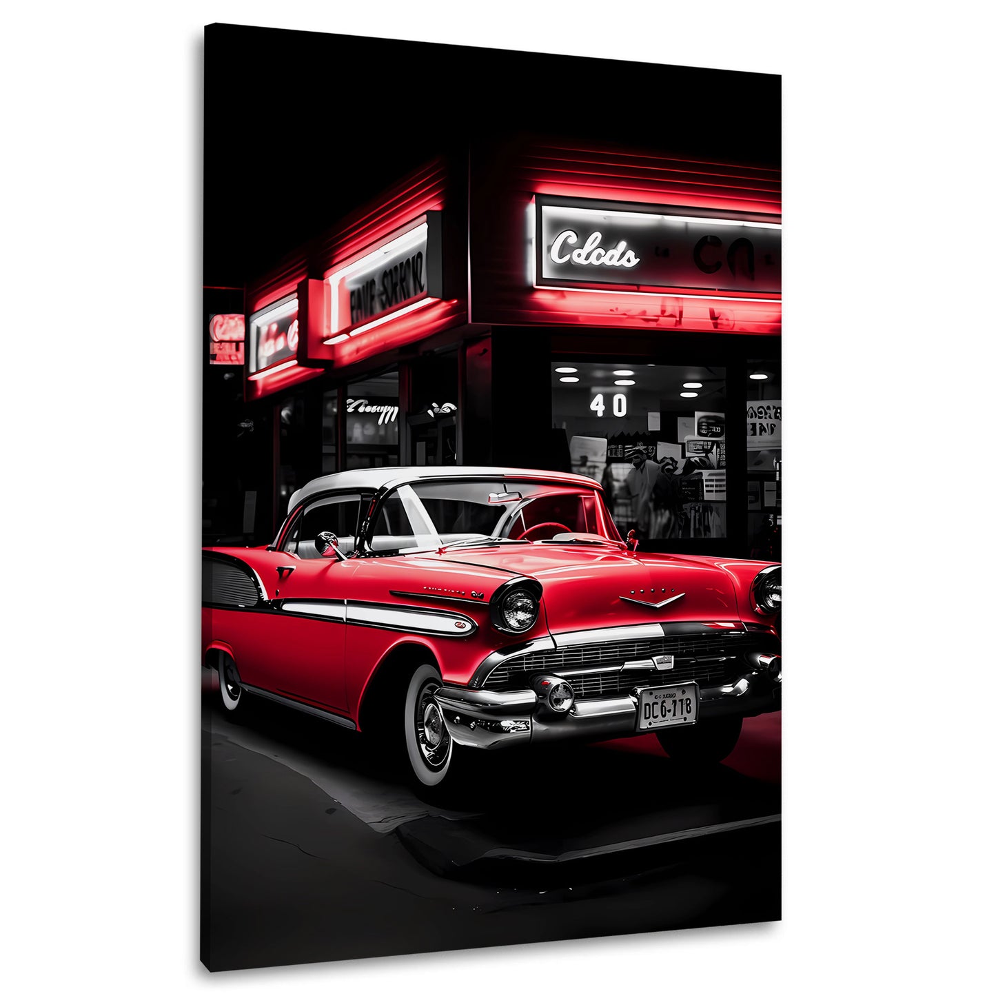 Auto d'epoca americano con luci al neon rosse quadro