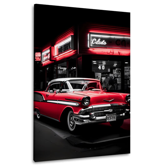 Auto d'epoca americano con luci al neon rosse quadro