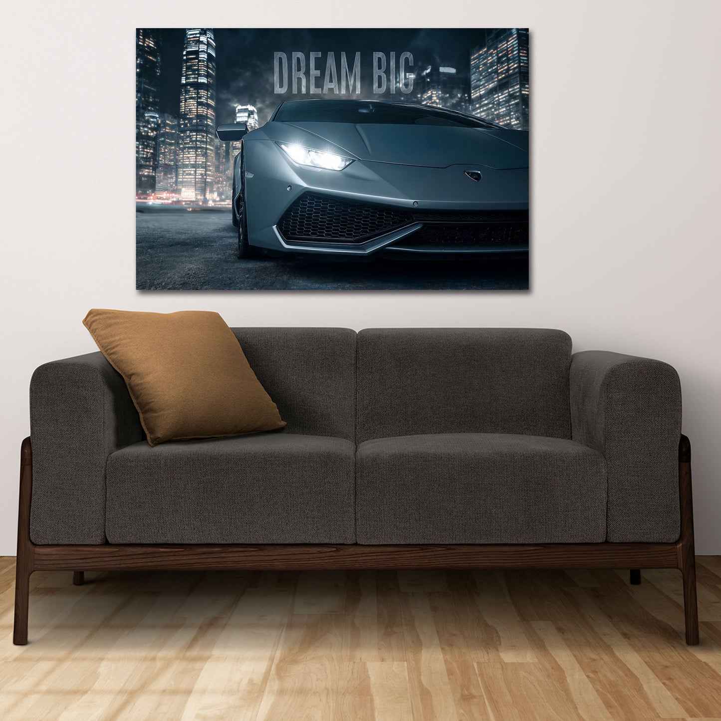 Auto sportiva lusso città notte skyline motivazione successo quadro