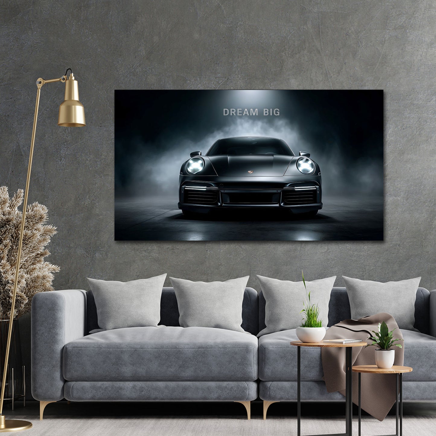 Auto sportive Porsche in vista frontale Dream Big motivazione quadro