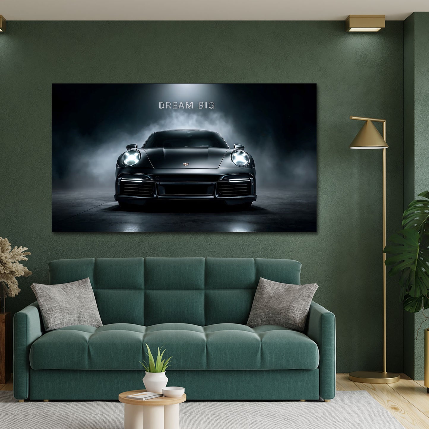 Auto sportive Porsche in vista frontale Dream Big motivazione quadro