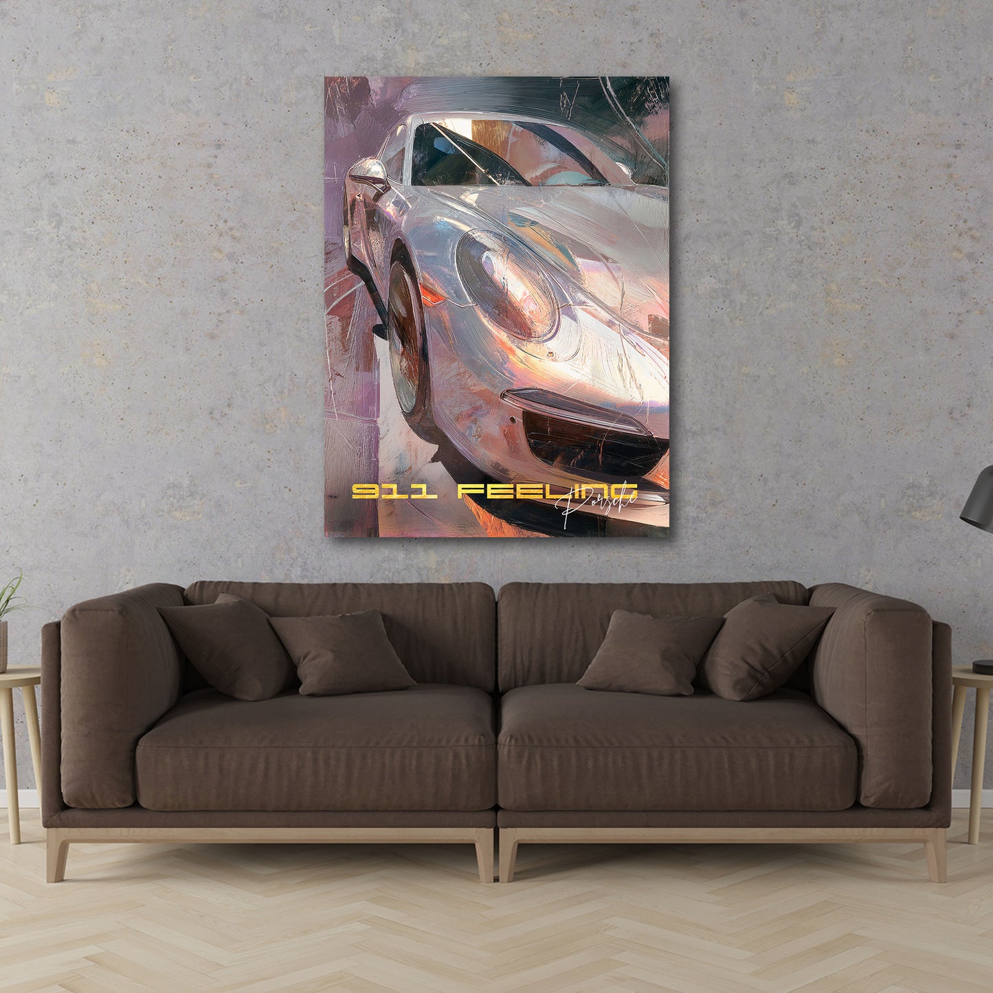 Auto sportivo argento pittura porsche velocità quadro