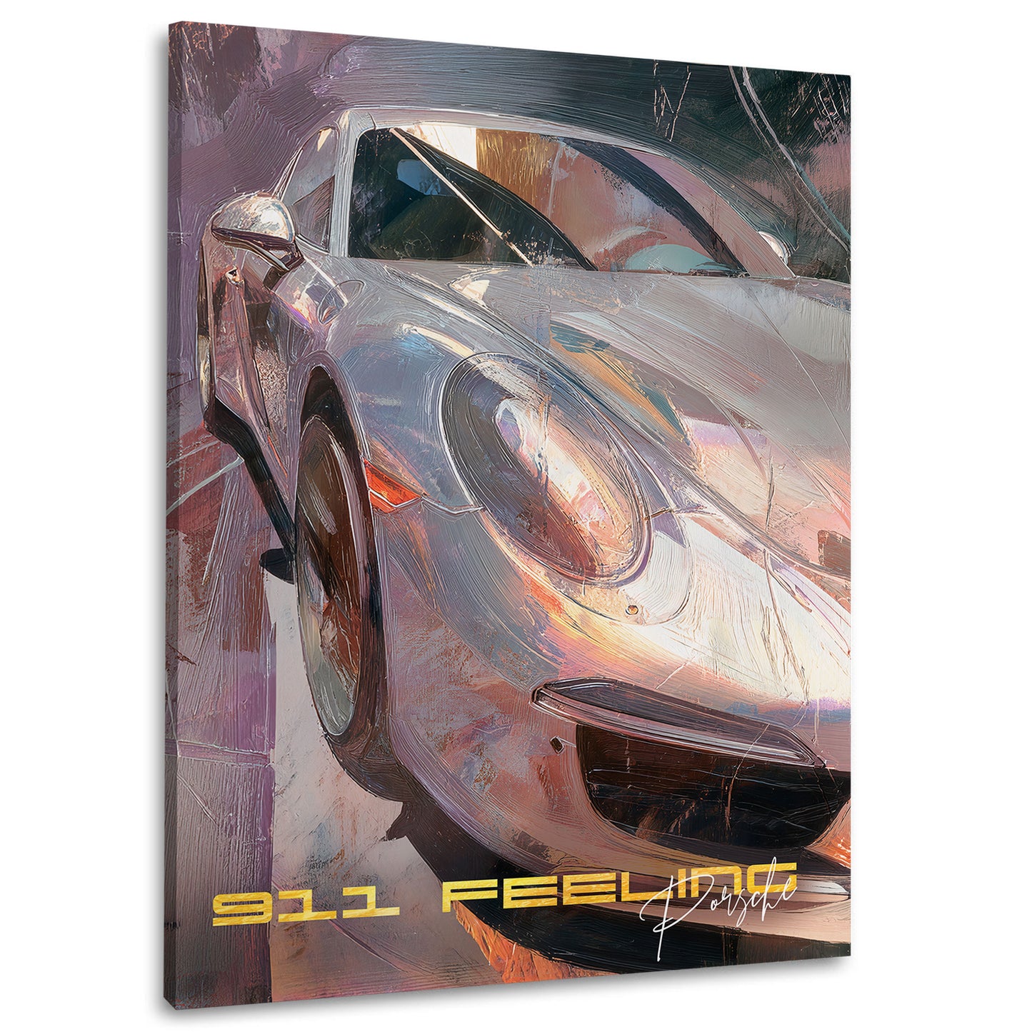 Auto sportivo argento pittura porsche velocità quadro