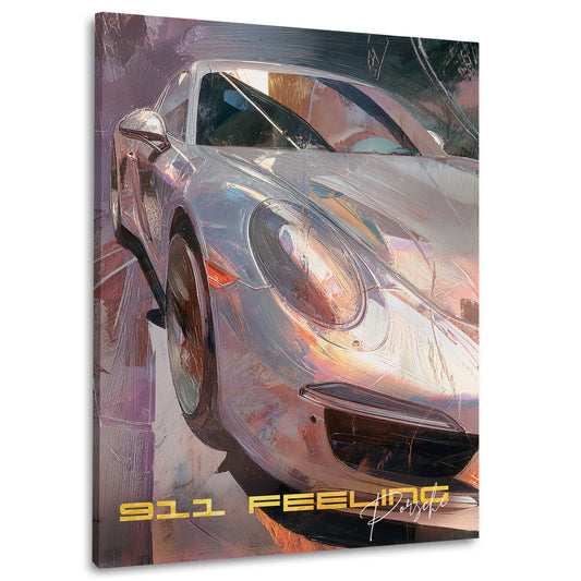 Auto sportivo argento pittura porsche velocità quadro