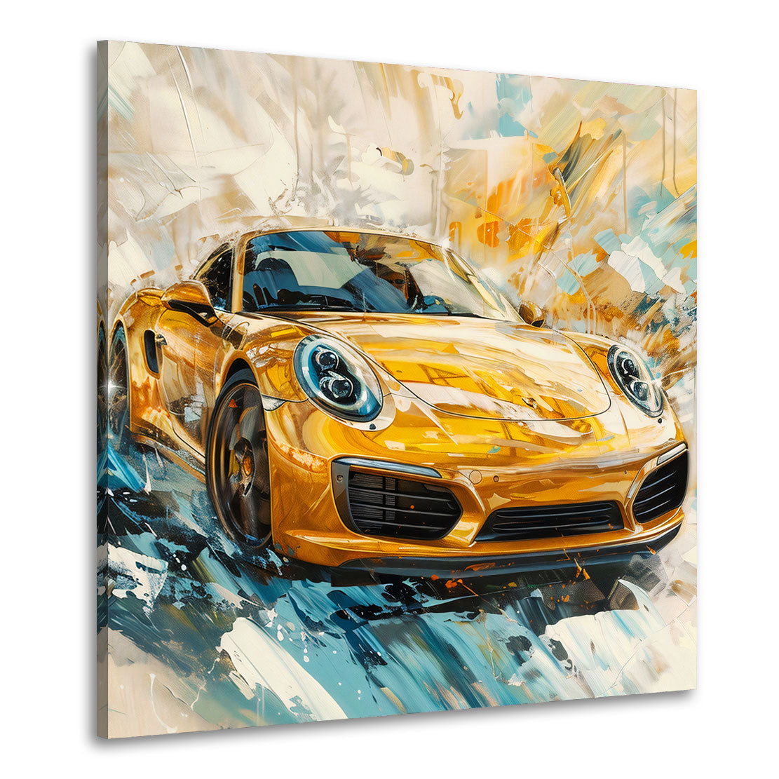 Auto sportivo dorato pittura astratta velocità quadro