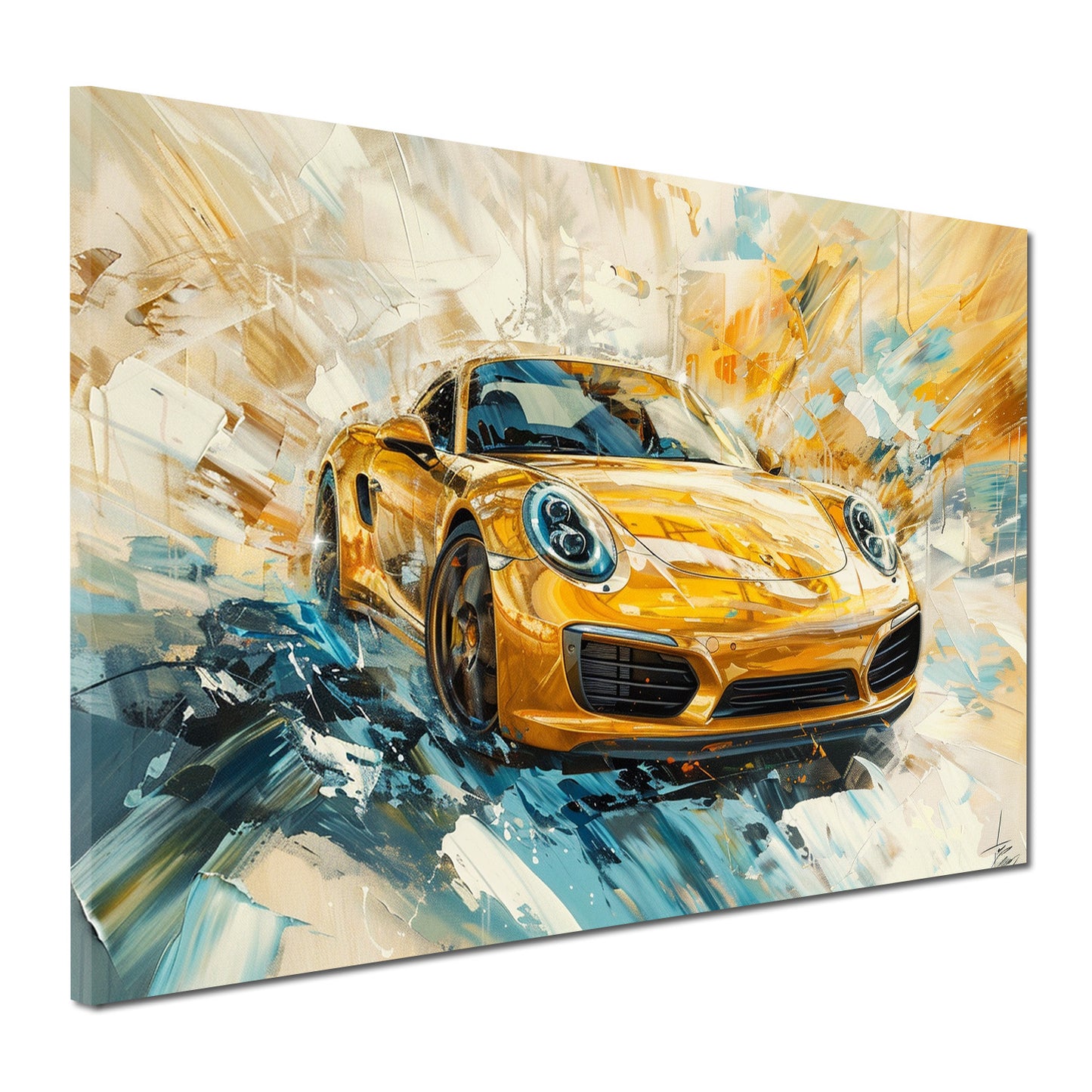 Auto sportivo dorato pittura dinamica lusso energia quadro