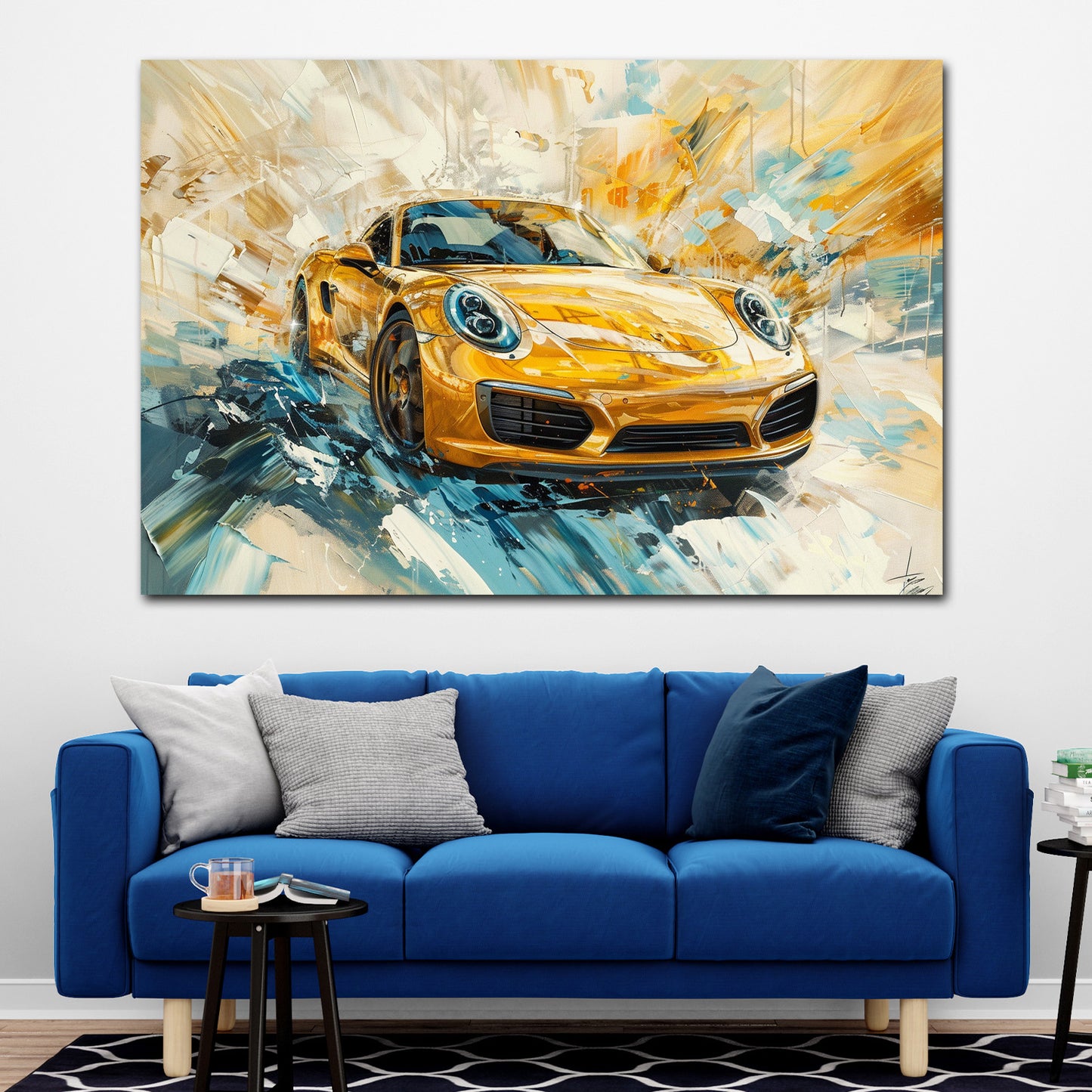 Auto sportivo dorato pittura dinamica lusso energia quadro