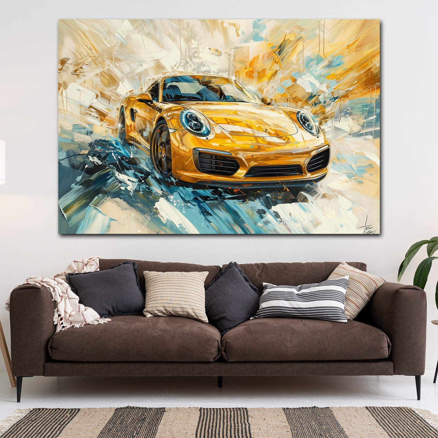 Auto sportivo dorato pittura dinamica lusso energia quadro