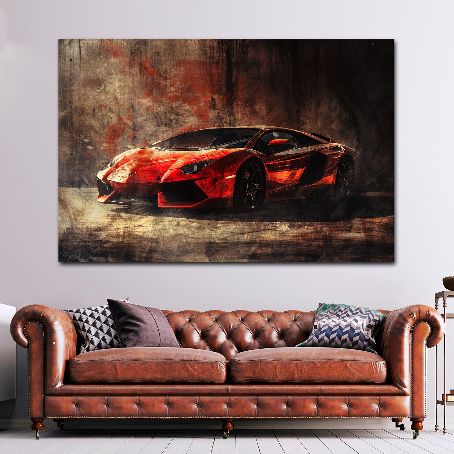 Auto sportivo rosso lusso arte urbana sfondo scuro quadro