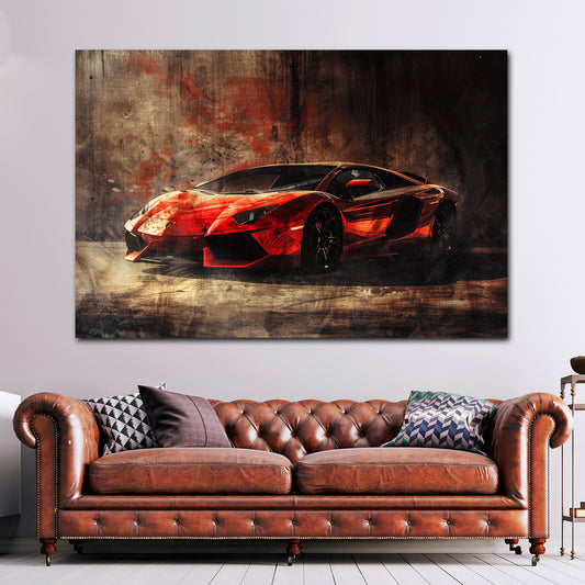 Auto sportivo rosso lusso arte urbana sfondo scuro quadro