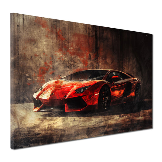 Auto sportivo rosso lusso arte urbana sfondo scuro quadro