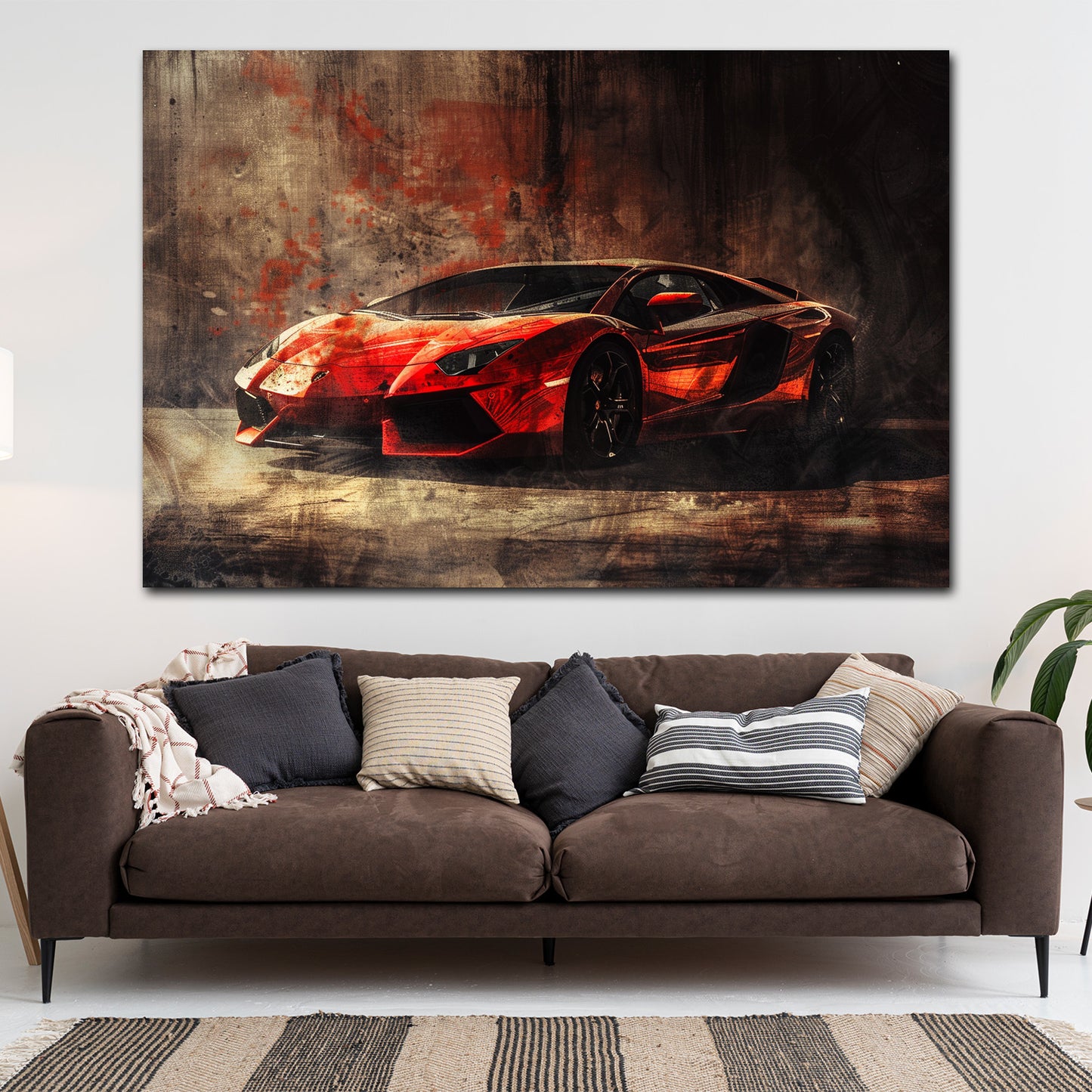 Auto sportivo rosso lusso arte urbana sfondo scuro quadro