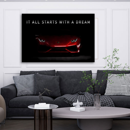 Auto sportivo rosso motivazione It all Starts with a Dream quadro