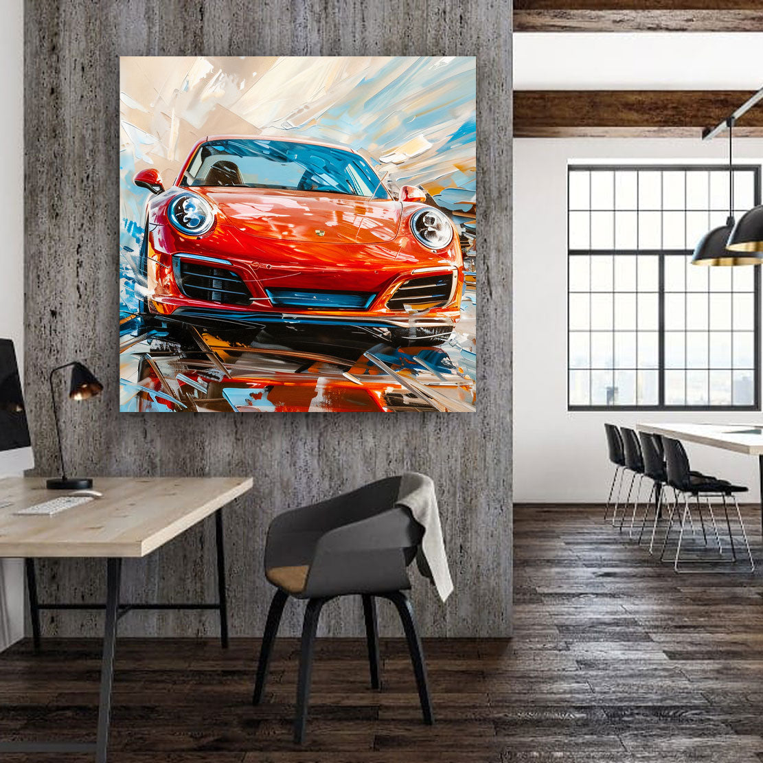 Auto sportivo rosso pittura moderna riflesso quadro