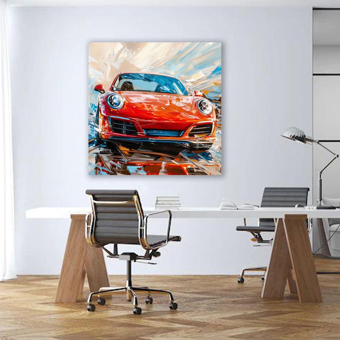 Auto sportivo rosso pittura moderna riflesso quadro