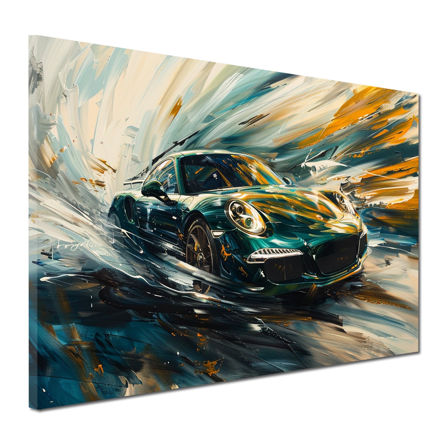 Auto sportivo verde pittura astratta movimento energia quadro