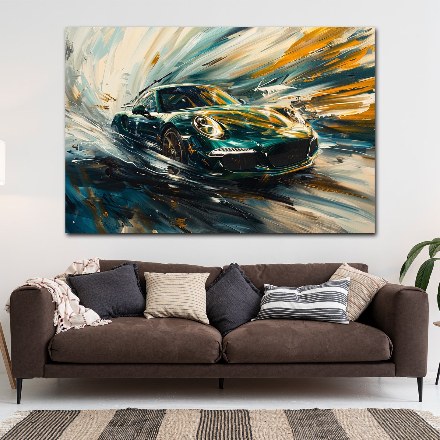 Auto sportivo verde pittura astratta movimento energia quadro