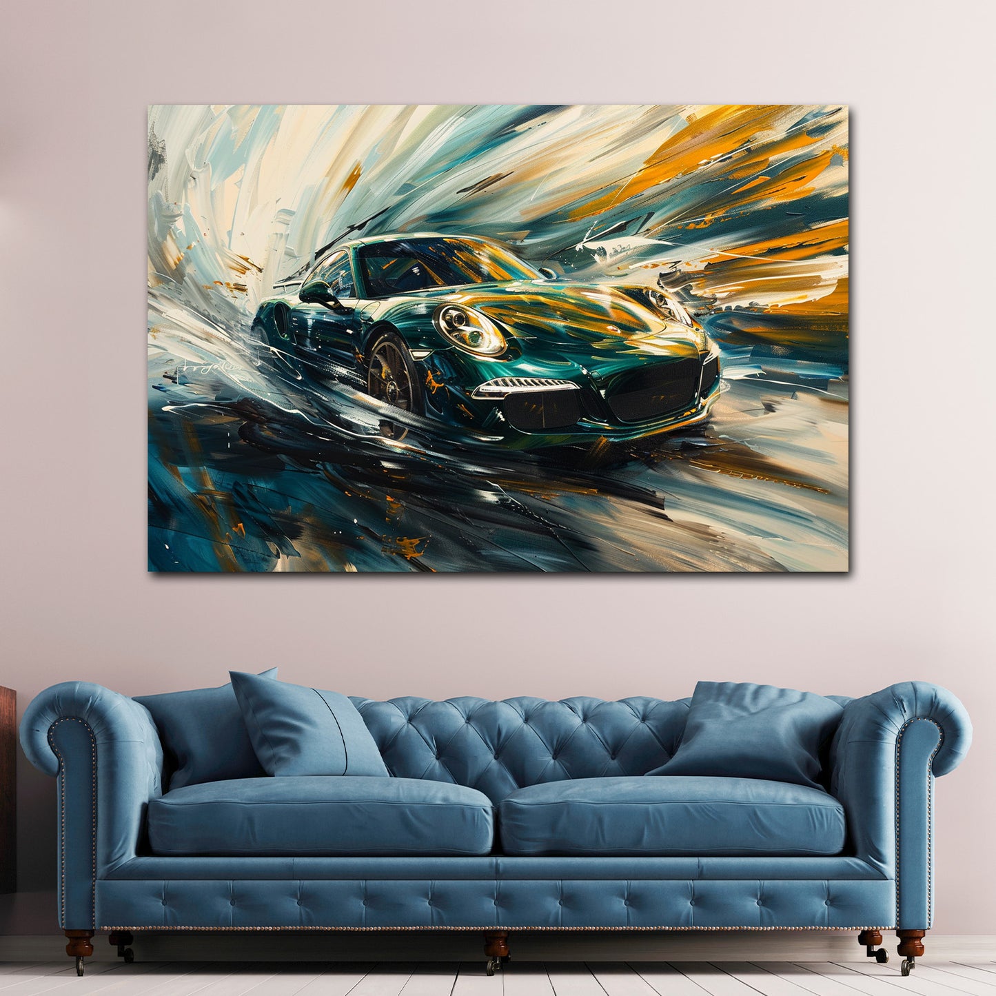 Auto sportivo verde pittura astratta movimento energia quadro