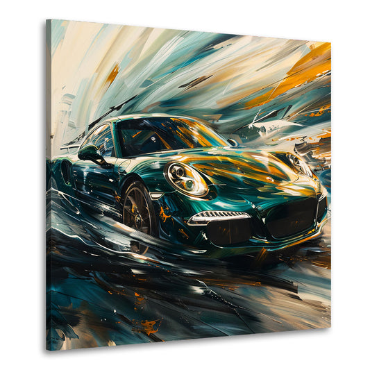 Auto sportivo verde pittura astratta velocità ed energia quadro