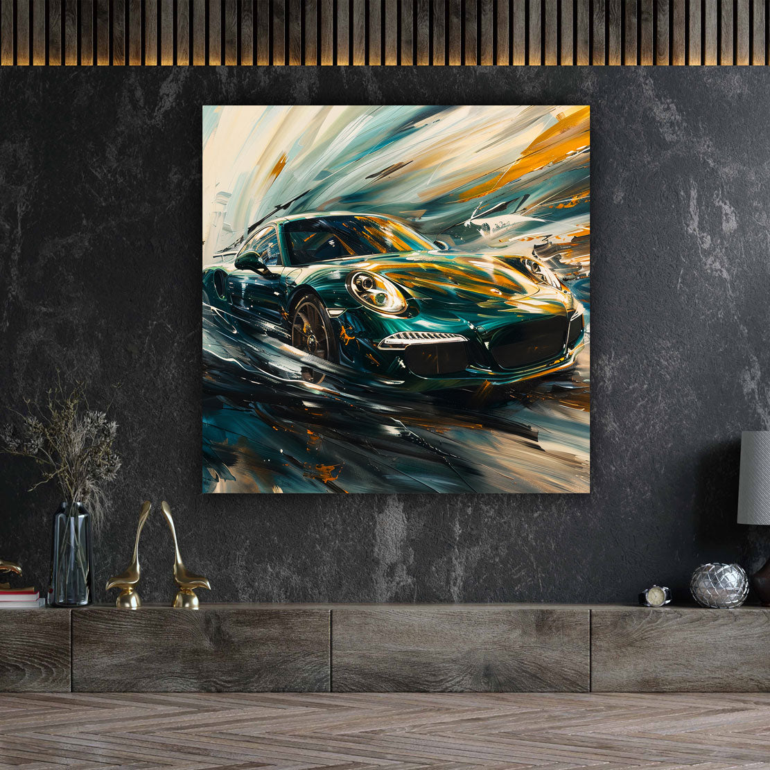 Auto sportivo verde pittura astratta velocità ed energia quadro