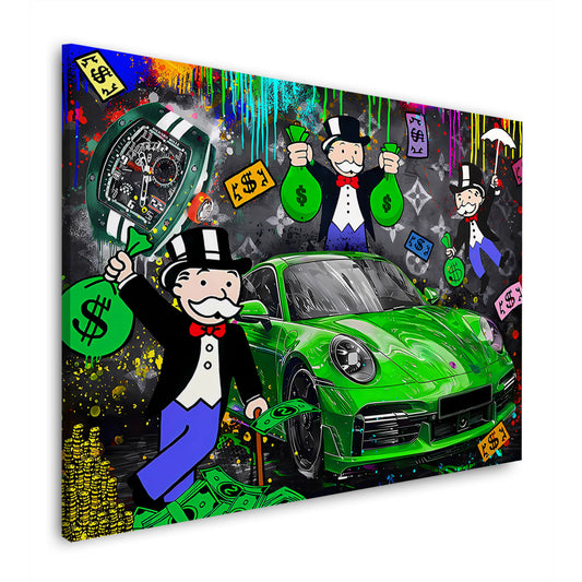 Auto verde lusso soldi orologio arte pop quadro