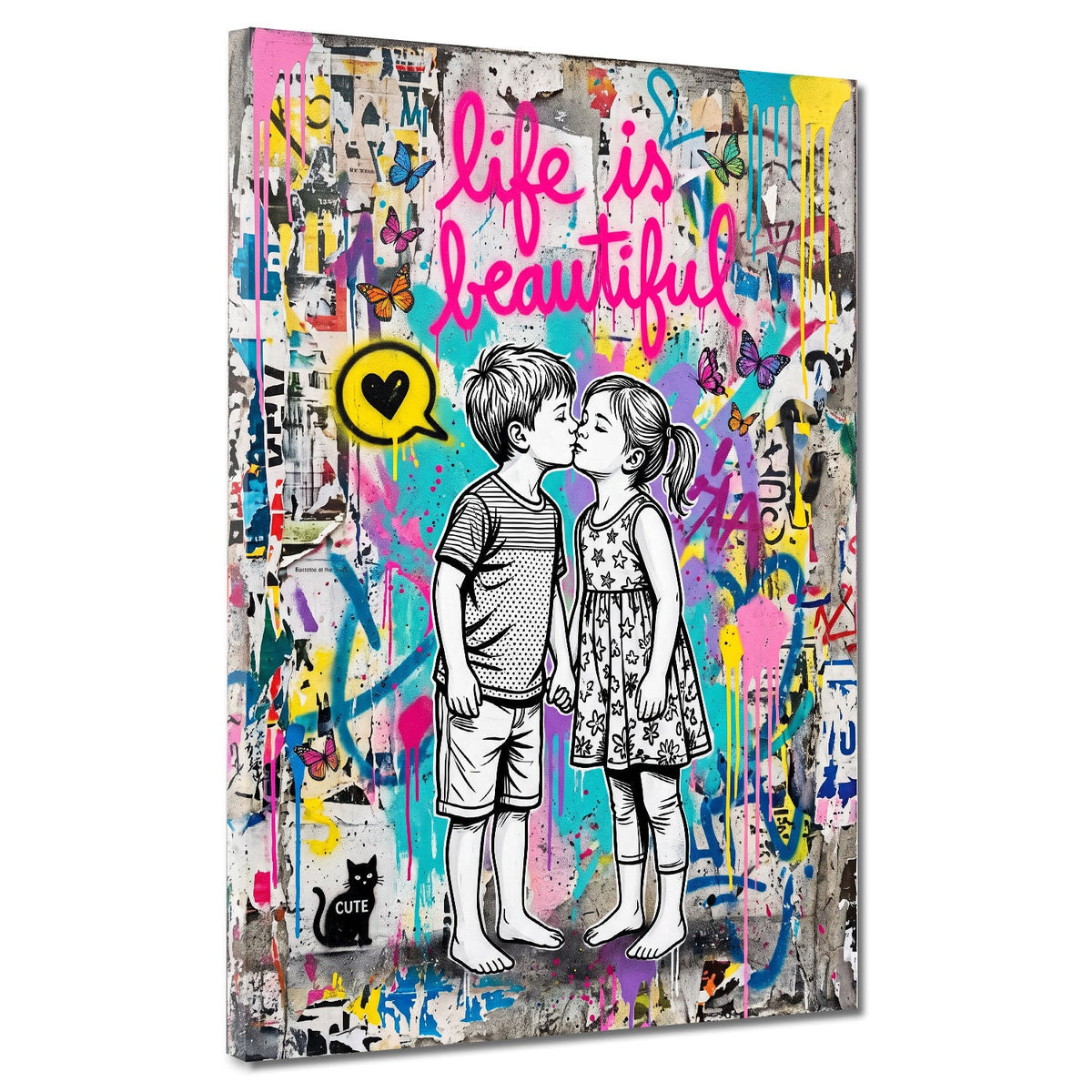 Bacio tra bambini Life is Beautiful Street Art Graffiti quadro