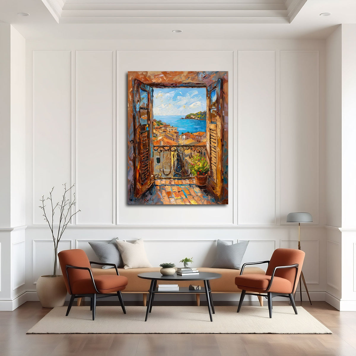 Quadro balcone vista mare in soggiorno