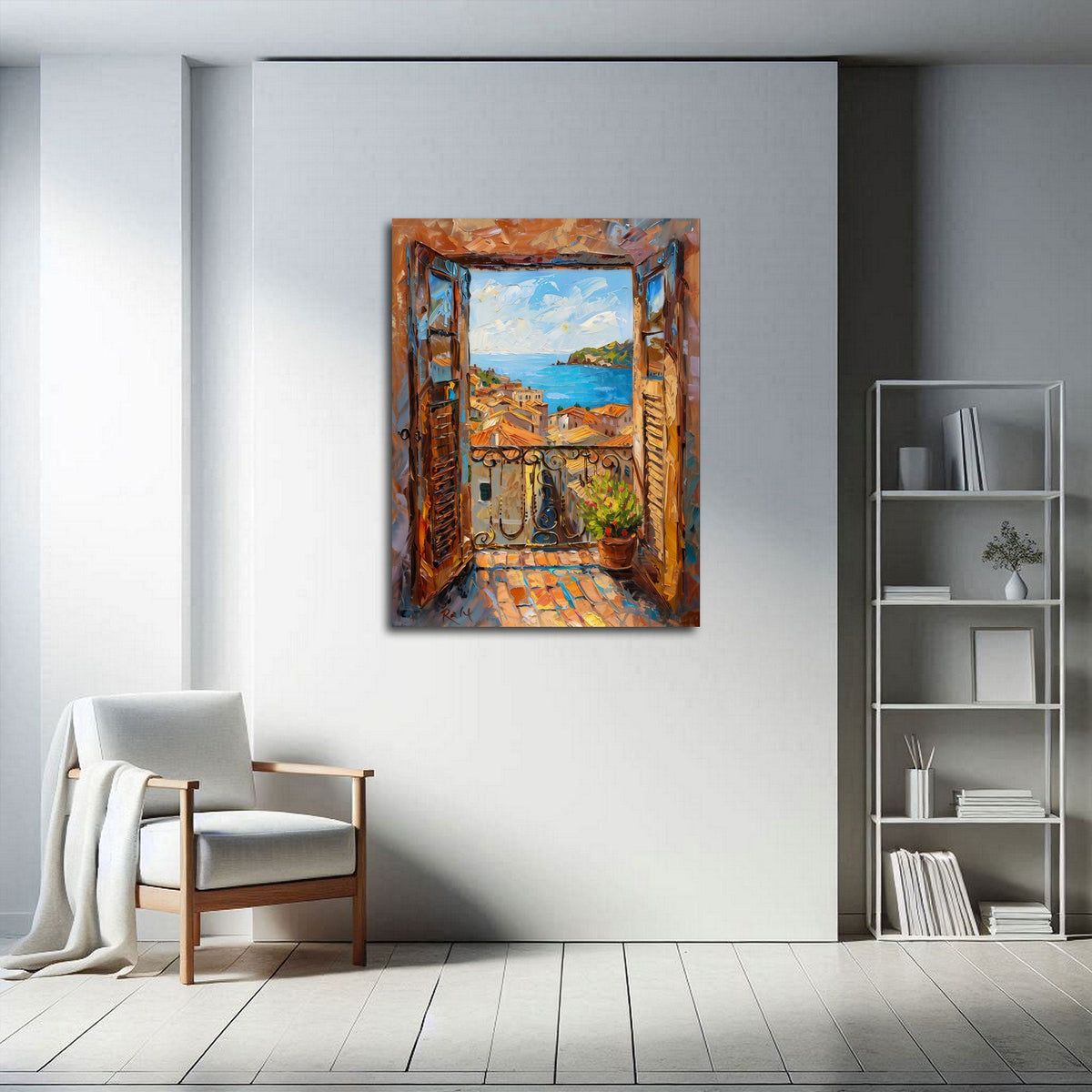 Quadro balcone vista mare ambientato